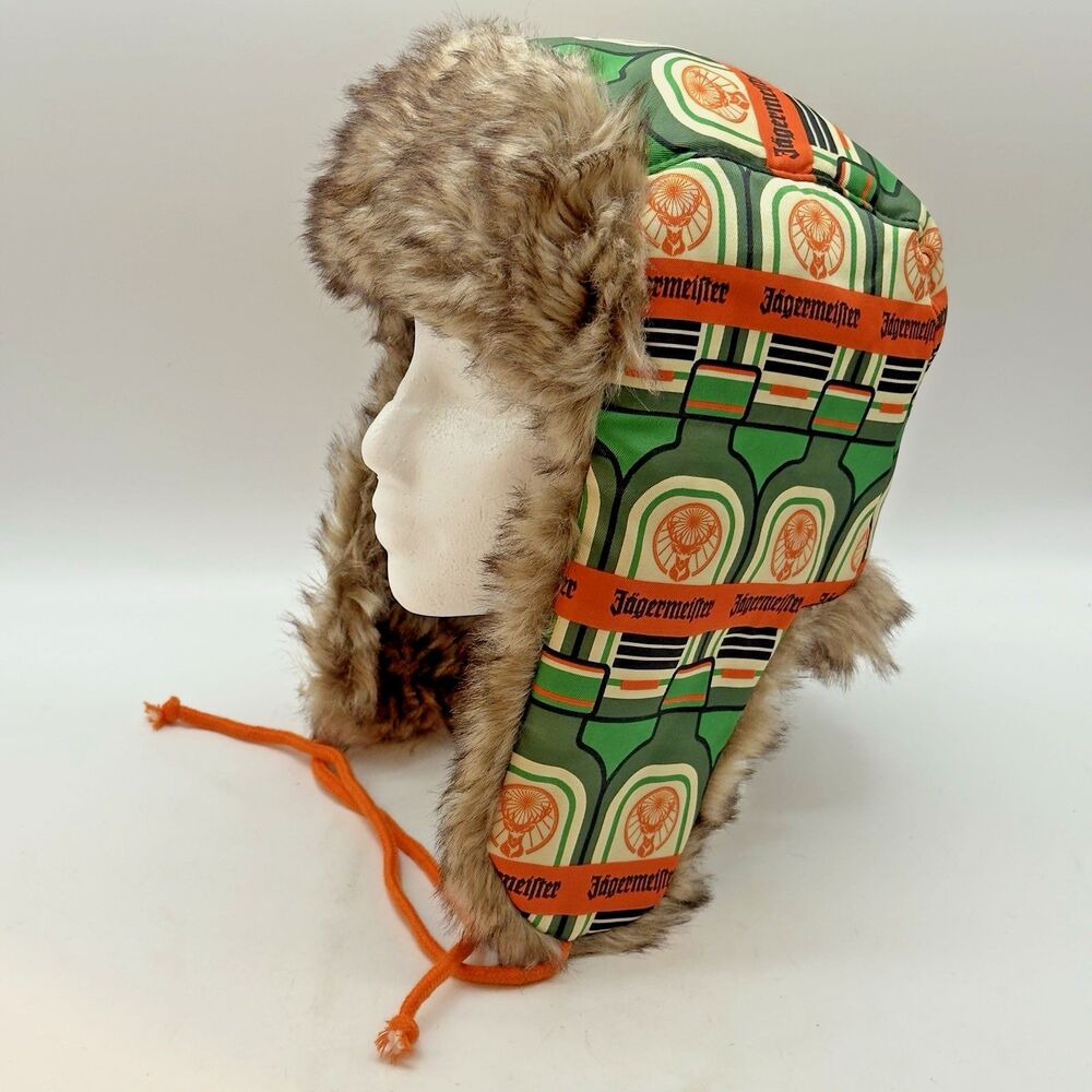 Jägermeister Special Edition Faux Fur Trapper Hat Quilted OSFM Warm Ear Flaps
